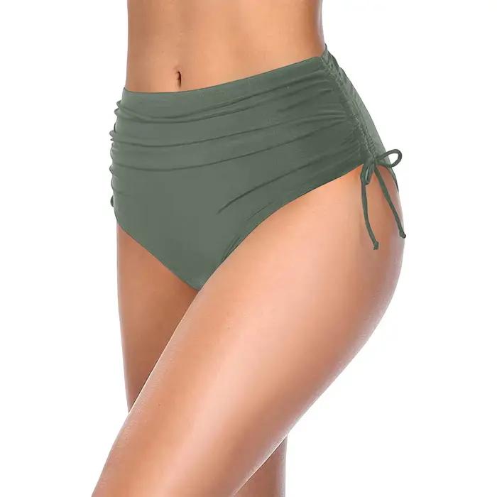 Bas de bain moulant basique pour femmes, couleur unie, taille haute, couverture complète, Bikini fen