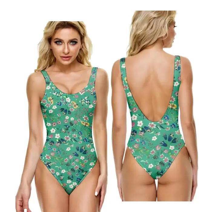 ​ Maillot de bain une pièce en fleurs de cerisier, motif Floral, décontracté, contrôle du ventre, pl