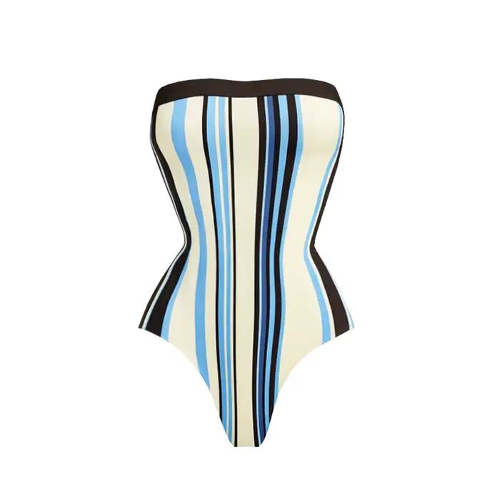 Maillot de bain une pièce bandeau rayé 3 pièces, bikini sexy pour femme, maillot de bain push-up, ma