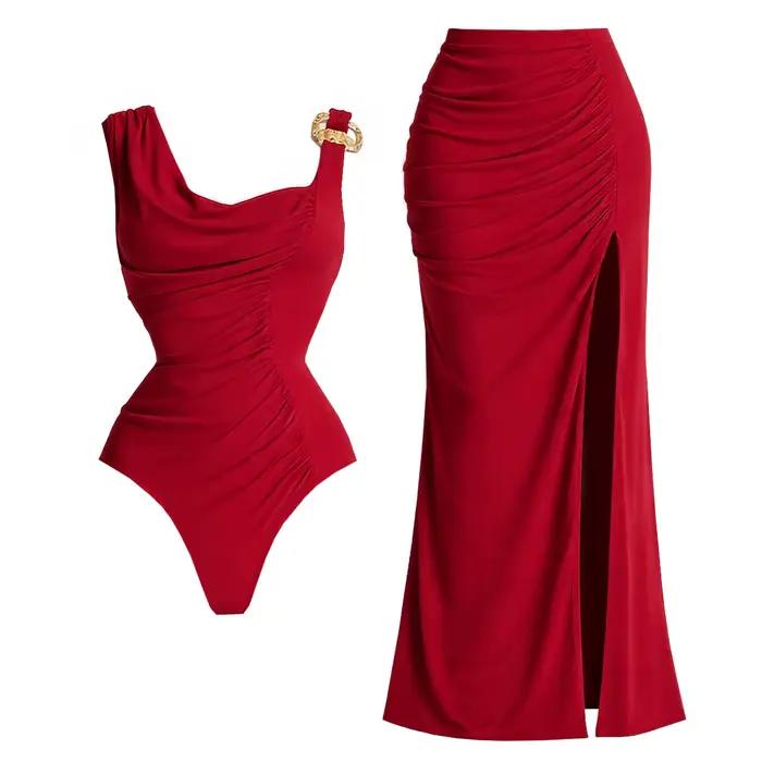 Ensemble de bikini sexy imprimé brésilien, maillot de bain pour femmes, jupe de bain, robe de plage 