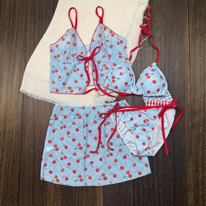 Maillot de bain quatre pièces Cherry Bikini pour femme, nouveau style, sexy, pour jeune fille, sensa