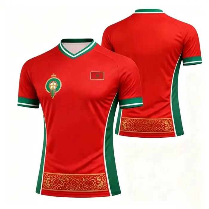Nouveau Maillot de Foot Marocain Rouge et Vert 2026 pour Homme – Commémoratif, Séchage Rapide, Sport