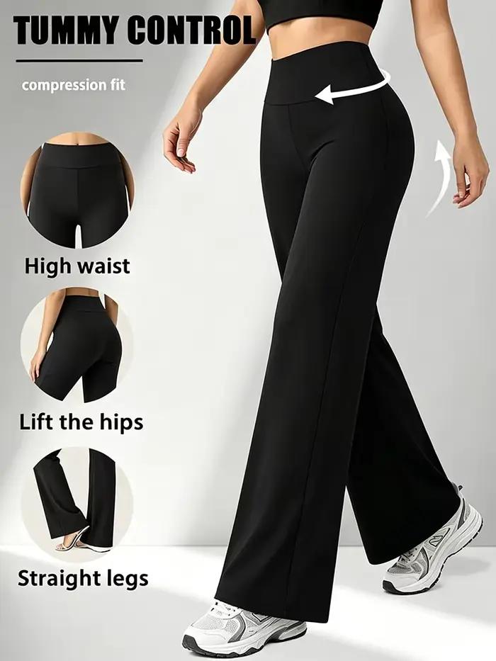 Pantalon de sport taille haute à jambes larges pour femme, pantalon de yoga noir classique, pantalon
