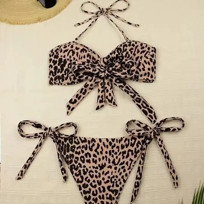 Nouveau Maillot de Bain Bikini Femme 2025 Imprimé Léopard Sexy Confortable Séchage Rapide Col Halter