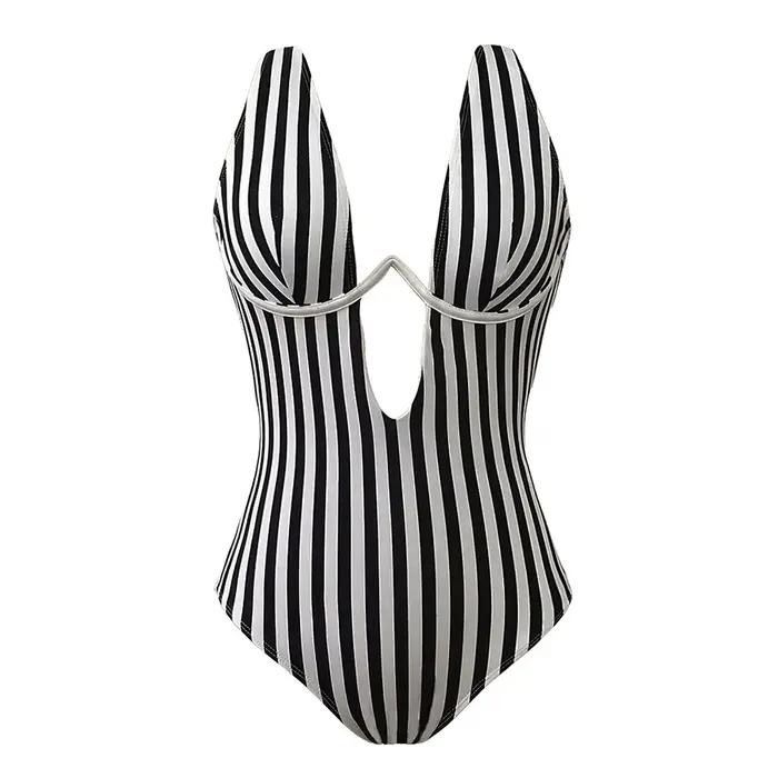 S - XL V forme fil rayé une pièce maillot de bain femmes maillots de bain femme V-bar à armatures ba