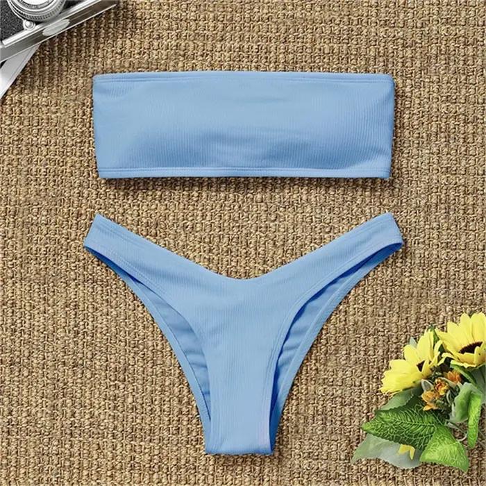 Maillot de bain deux pièces Sexy, couleur unie, pour femmes, mode, haut sans bretelles et tronc, vêt