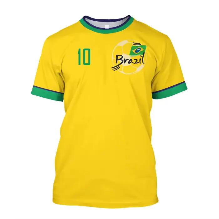 Maillot brésilien pour hommes, sélection de drapeau brésilien, chemise de l'équipe de Football, col 