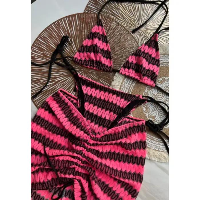 Maillot de bain 3 pièces tricoté pour femmes, ensemble Bikini avec couverture portefeuille, col lico