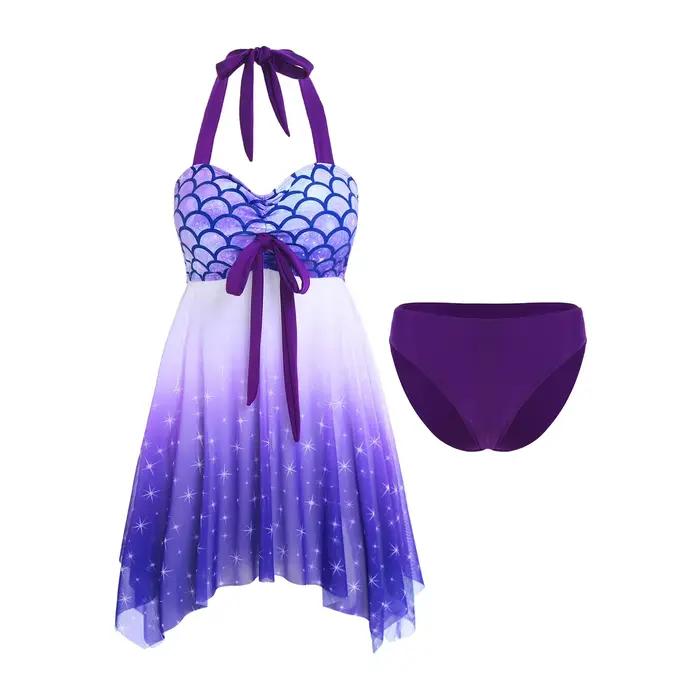 Maillot de bain sirène 2 pièces pour femmes, col licou, sans manches, rembourré, transparent, avec b