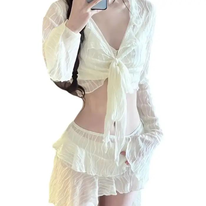 Maillot bain 4 pièces pour femmes, fendu, à mode, Push Up, avec couverture jupe plage, vêtements pla
