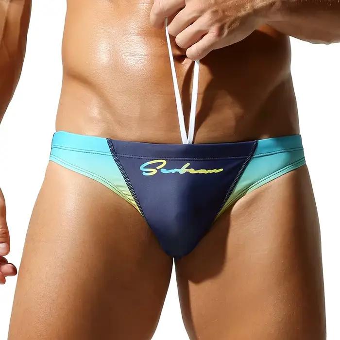 Maillot de bain triangle taille basse pour homme SEOBEAN, sexy et ajusté avec cordon, couleur dégrad