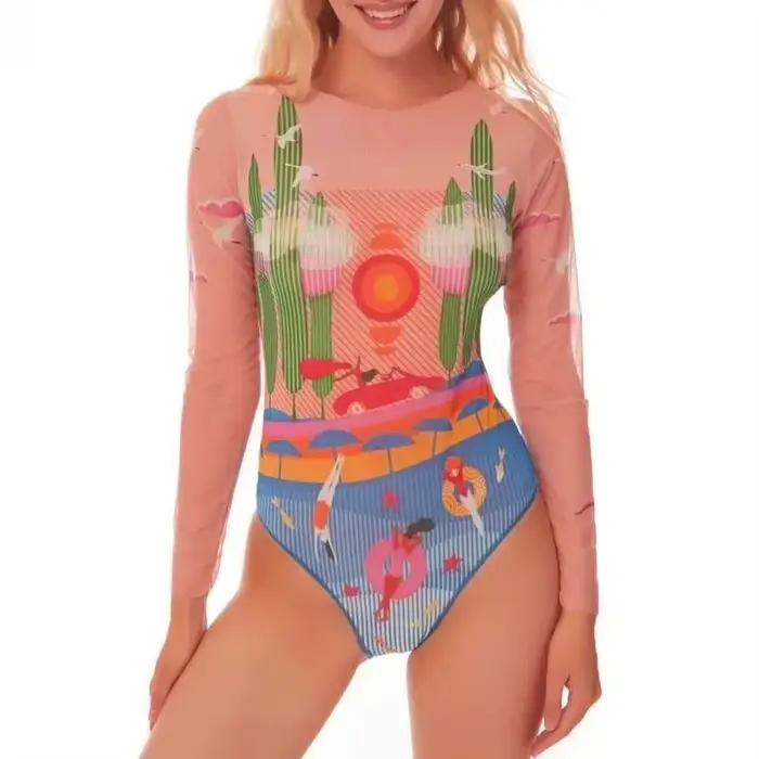 Maille taille haute Sexy maillot de bain femmes été maillot de bain ensemble Bikini à manches longue