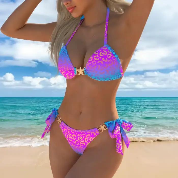Nouveau Maillot de Bain Bikini Femme 2026 Imprimé Floral Triangle Fendu Sexy Tendance Plage Vacances