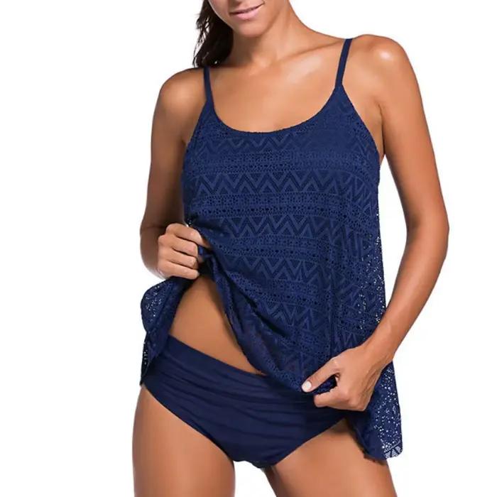 Grande taille maillots de bain femmes noir Tankini ventre contrôle maillots de bain débardeur rétro 