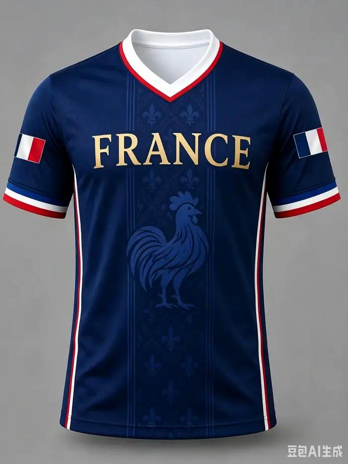 Maillot de football de l'équipe nationale de France, col en V, imprimé drapeau français, manches cou