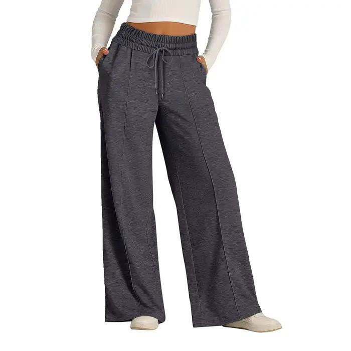 Pantalon de jogging décontracté taille haute à jambe large pour femme