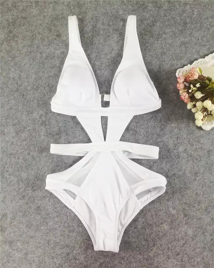 Maillot de bain une pièce noir, sexy, maille, découpé, plongeant, en V, monokini, blanc, rose, olymp
