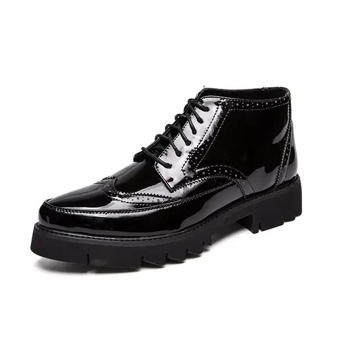 Brogue-Bottes à lacets en cuir pour hommes, chaussures à l'offre elles optiques, bottes carillons, t