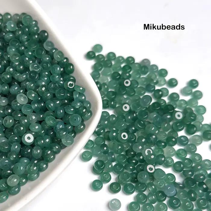 Jadeite naturelle 2-3*4.8mm vert lac 3A, perles rondes lisses en vrac pour la fabrication de bijoux,
