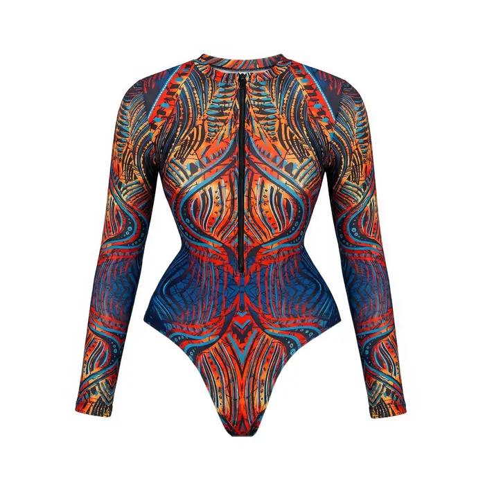 Maillot de bain imprimé à manches longues, bikini sexy pour femme, maillot de bain 2XL, combinaison 