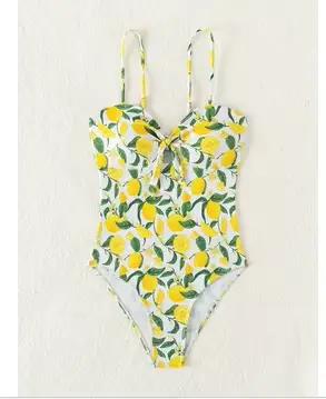 Nouveau Maillot de Bain Une Pièce Sexy 2026 à Imprimé Fruits Jaunes, Bretelles et Dos Nu, Taille Hau