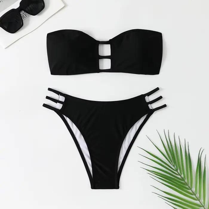 Été Bandeau Bikini 2025 femmes Sexy évider dos nu pansement taille haute maillot de bain brésilien m