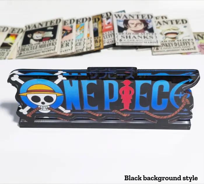 Figurines décoratives One Piece avec logo, fond blanc et noir, présentoir sur pied, jouets modèles, 