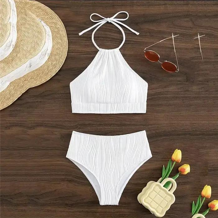 Maillot de bain blanc sexy, taille haute, soutien-gorge push up, dos nu, amissié, pour femmes