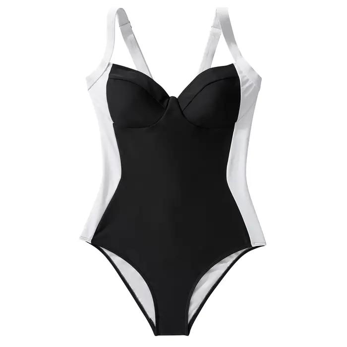 Contrôle du ventre noir fronde façonnage une pièce maillot de bain ensemble femmes Boho maillot de b