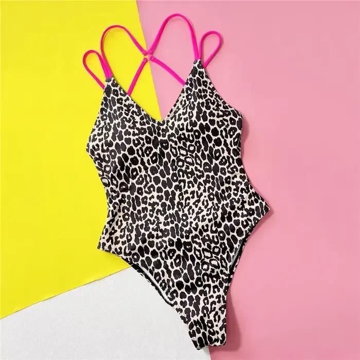 Maillot de bain une pièce imprimé léopard, sexy, dos nu, string croisé, coupe haute, pour femmes, mo