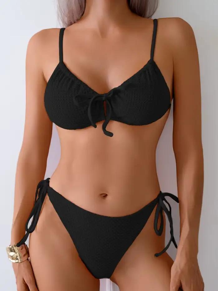 Bikini Femme Maillot de Bain 2026 Nouveau Ensemble de Bikinis Côtelés Uni Sexy à Lacets Maillot de B