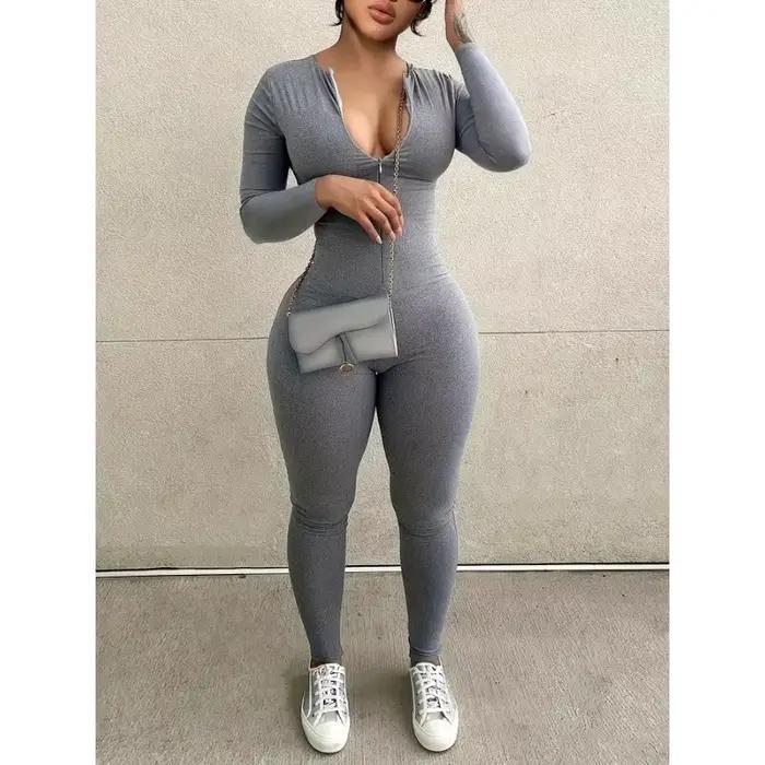 Grande taille 1XL-5XL nouvelles femmes Sexy sport combinaisons automne solide à manches longues moul