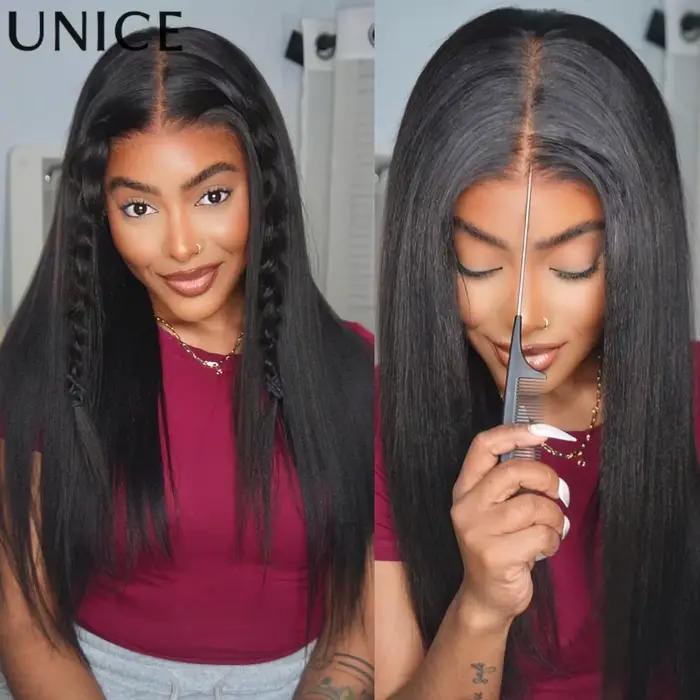UNice 7x5 Bye-Bye Slip ™   Perruque Yaki Lisse Sans Colle avec Cordon Invisi, 100% Cheveux Humains, 