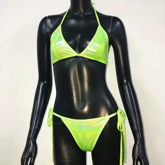 2026 Sexy femmes réglable pansement paillettes strass Bikini ensemble licou Push Up rembourré soutie