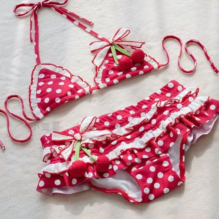 Maillot de bain japonais Kawaii pour filles, ensemble bikini imprimé mignon pour femmes, maillot de 