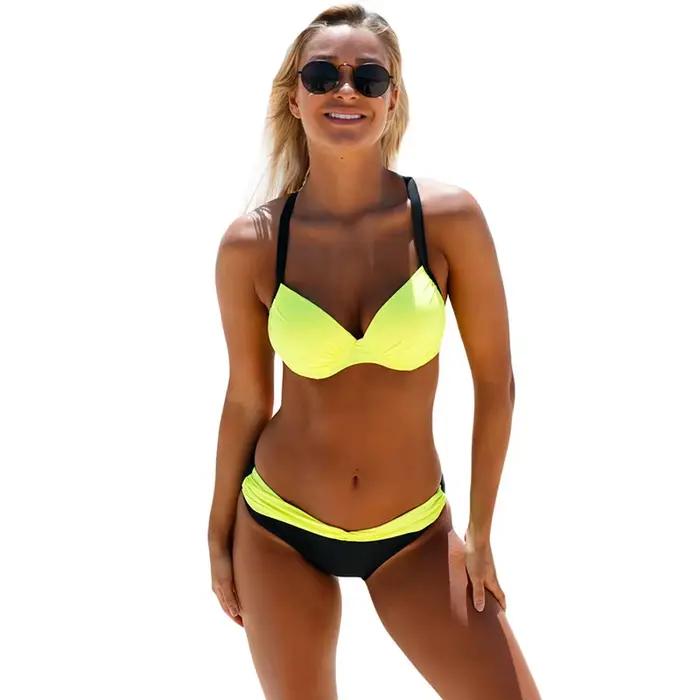 Maillot de bain brésilien à rayures pour femmes, ensemble deux pièces, soutien-gorge push up, culott