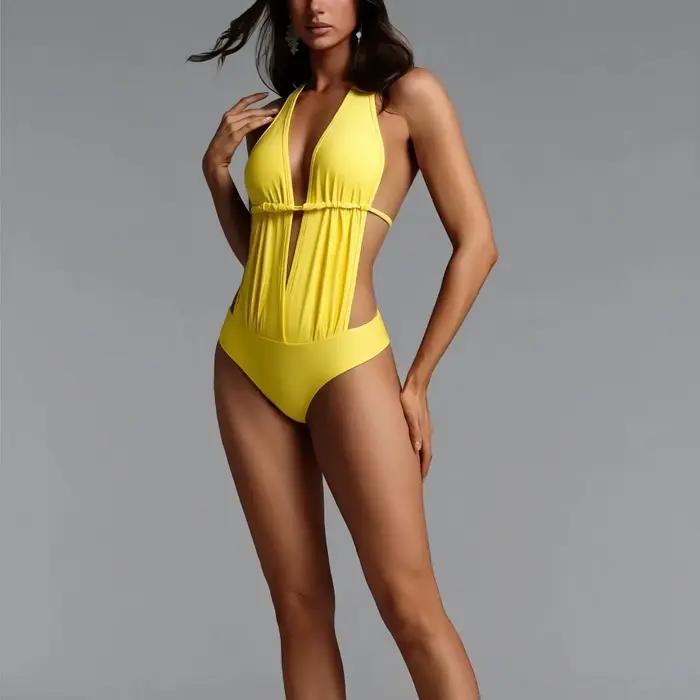 Maillot de bain une pièce pour femme, effet ventre plat, col en V