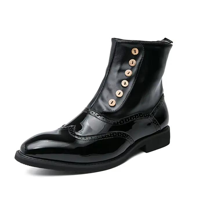Mayba-Bottes mi-mollet en cuir pour hommes, faites à la main, haut, noir, vert, chaussures d'hiver, 