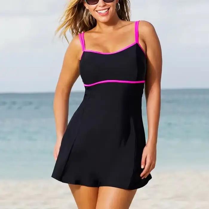 Maillot de bain à jupe pour femmes, grande taille, bretelles, vintage, combinaison une pièce, nouvel