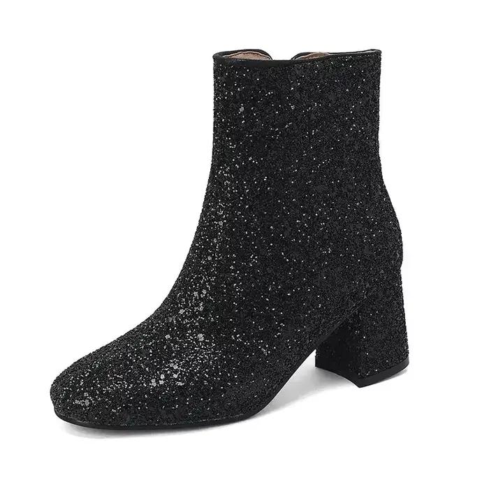 Bottines Chelsea pour femmes, grande taille 48 49 50, or, argent, bleu, tissu pailleté, paillettes, 