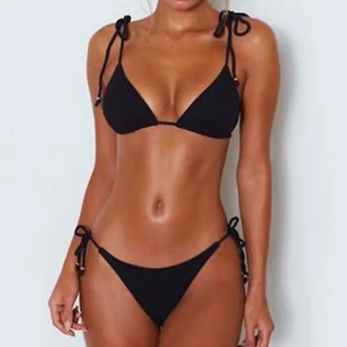 Femmes Bandeau maillot de bain Bikini Pit rayure tissu Simple solide Sexy maillot de bain pansement 