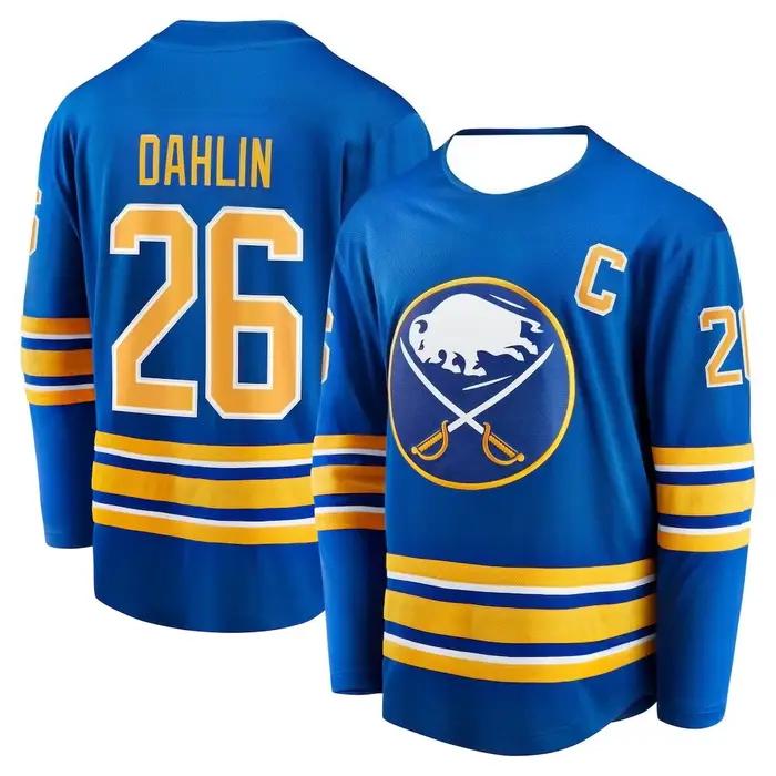 Maillot de hockey noir avec accents gris rouge/blanc "Dahlin 26" Logo de buffle agressif conception 