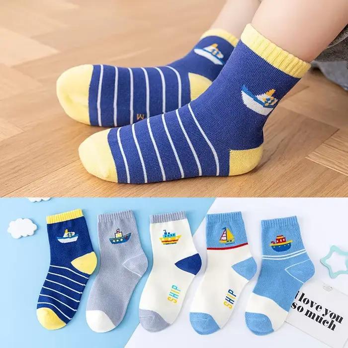 5 paires de chaussettes pour enfants, longueur moyenne, dessin animé, confortables, chaudes, de haut
