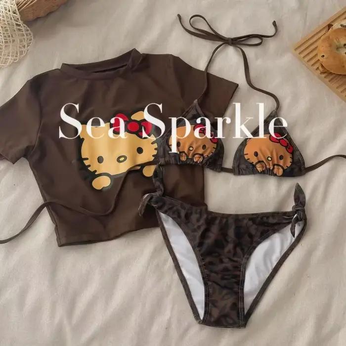 Bikini Sanrio Hello Kitty, vente flash, nouveau style mignon, maillot de bain, impression de dessin 
