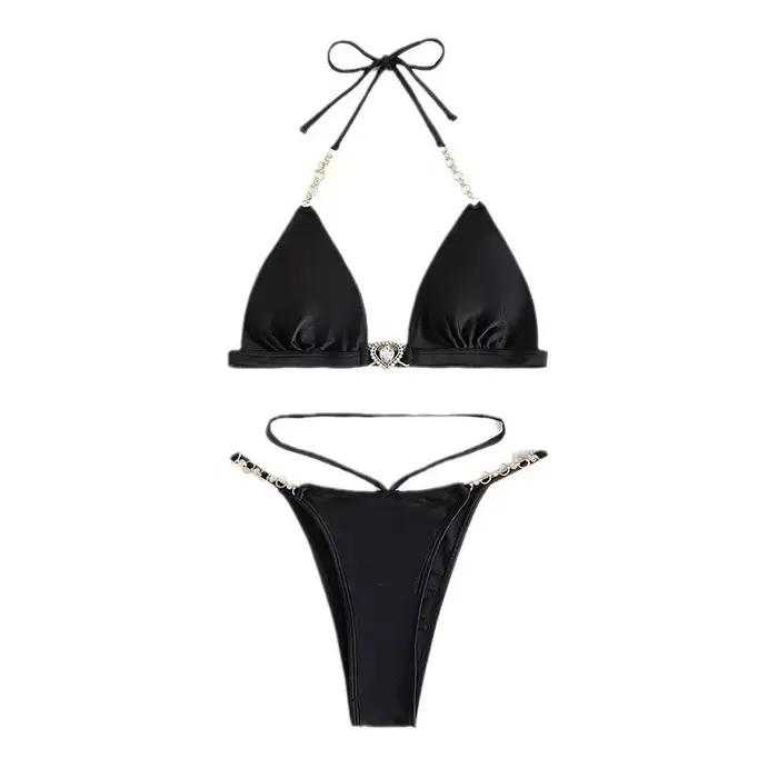 Nouvel ensemble de bikini pour femme à col en V profond, maillot de bain élégant push-up dos nu avec