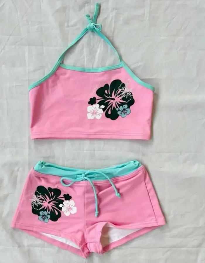 Hibiscus Floral Imprimer Bikini Ensemble Femmes Cordon Taille Haute Shorts 2 Pièce Maillot de Bain Y