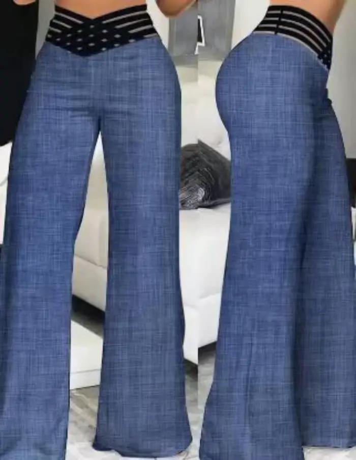 Pantalon taille haute à jambes larges, couleur unie, Chic, ample, élégant, évasé en métal, bureau, d