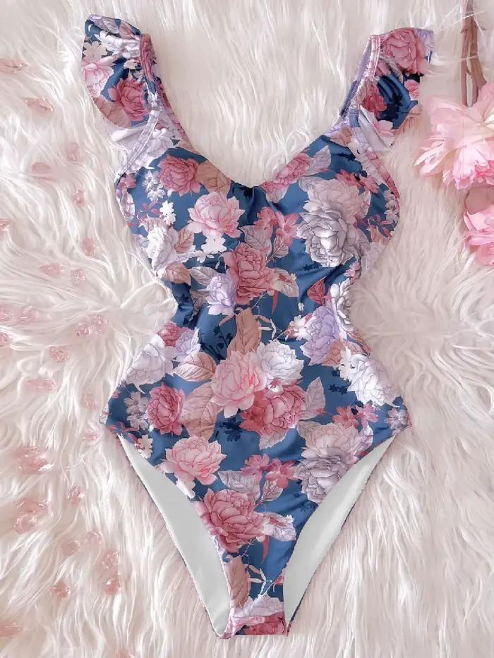 Maillot de bain Sexy à volants et épaules dénudées, col en v, dos nu, Push Up, vêtements de plage, p