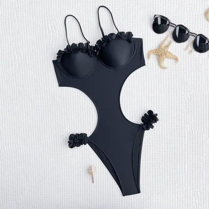 Maillot de bain une pièce à bords volantés, sexy, push-up, découpé, monokini, baigneuses à armatures