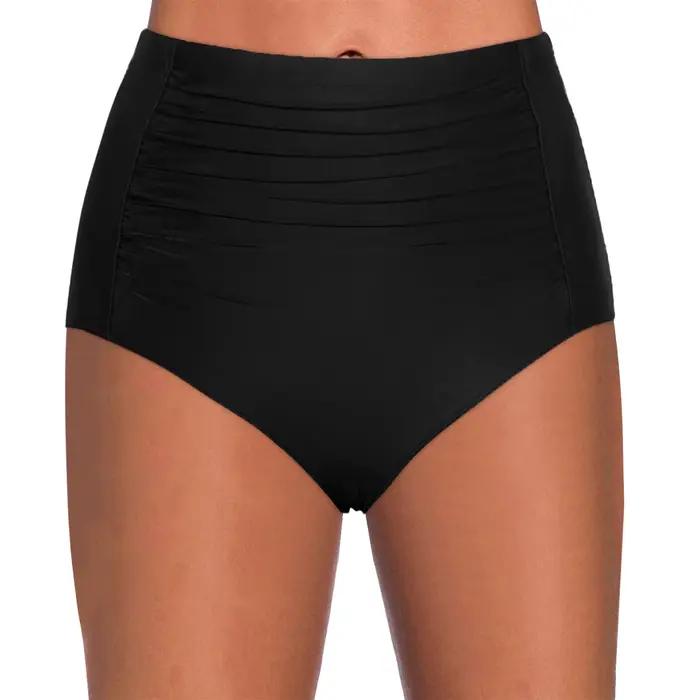 Culotte de bain taille haute pour femme, effet ventre plat, couvrance intégrale, couleur unie, bas d